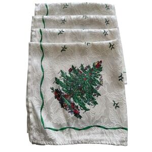 Vintage Spode Christmas Tree Embroidered Damask Napkins Set of 4 Holiday